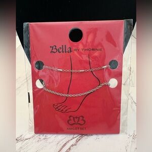 BELLA  2 Pcs Silver Casual Summer Anklets OSFM